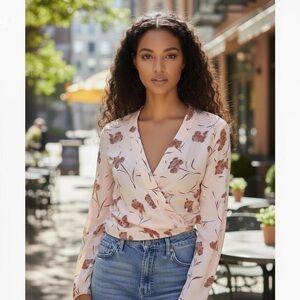Lumiere Floral Wrap Blouse - Cream and Brown